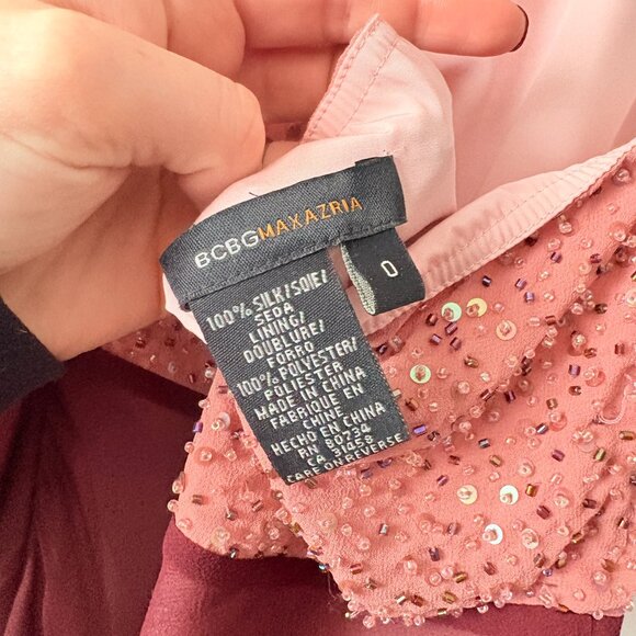 BCBGMaxAzria 100% Silk Beaded Halted Midi Dress Burgundy Pink Size 0 - Picture 6 of 6